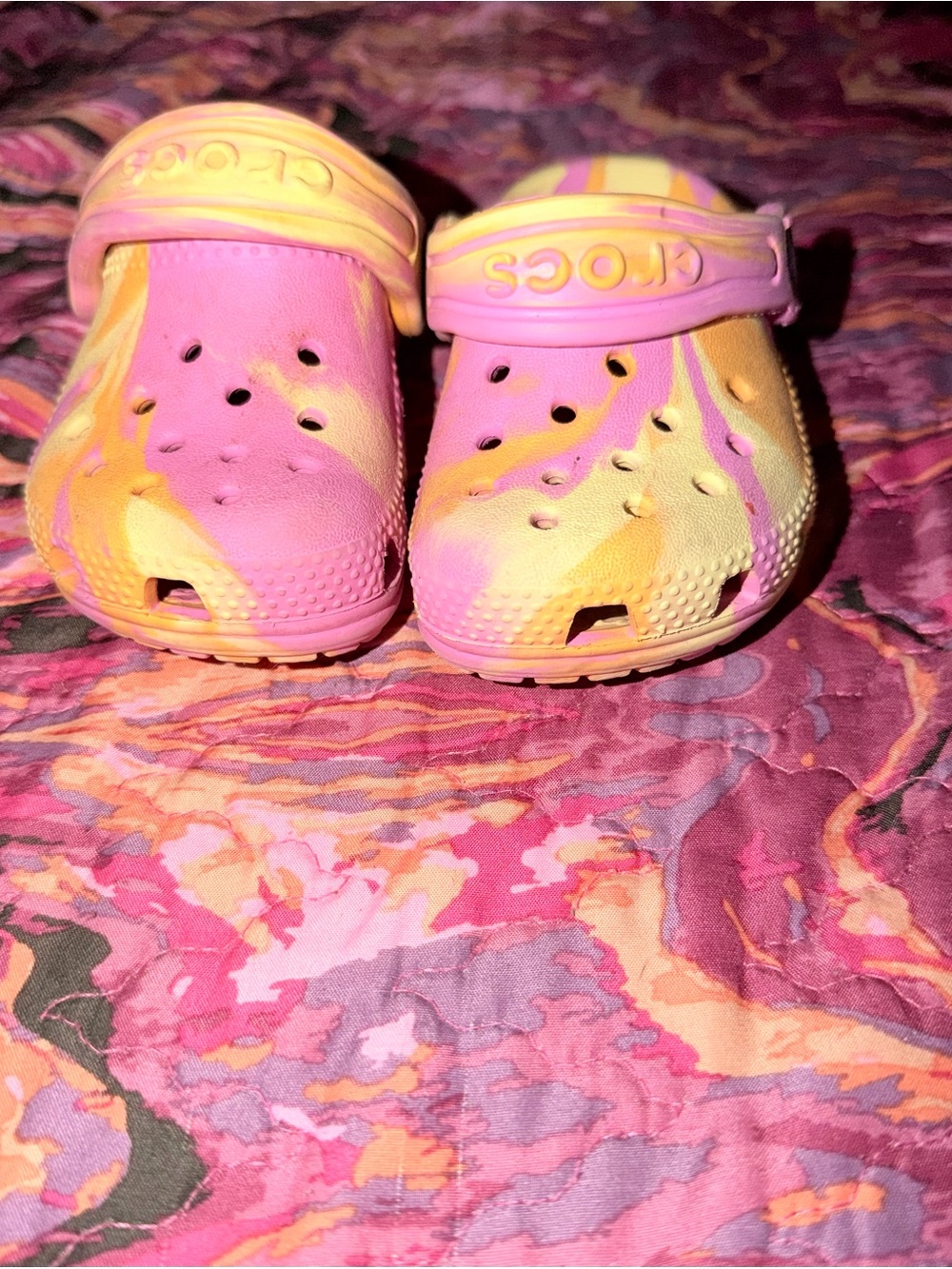 CROCS Kids Classic Tie-Dye Clog in Pink & Yellow